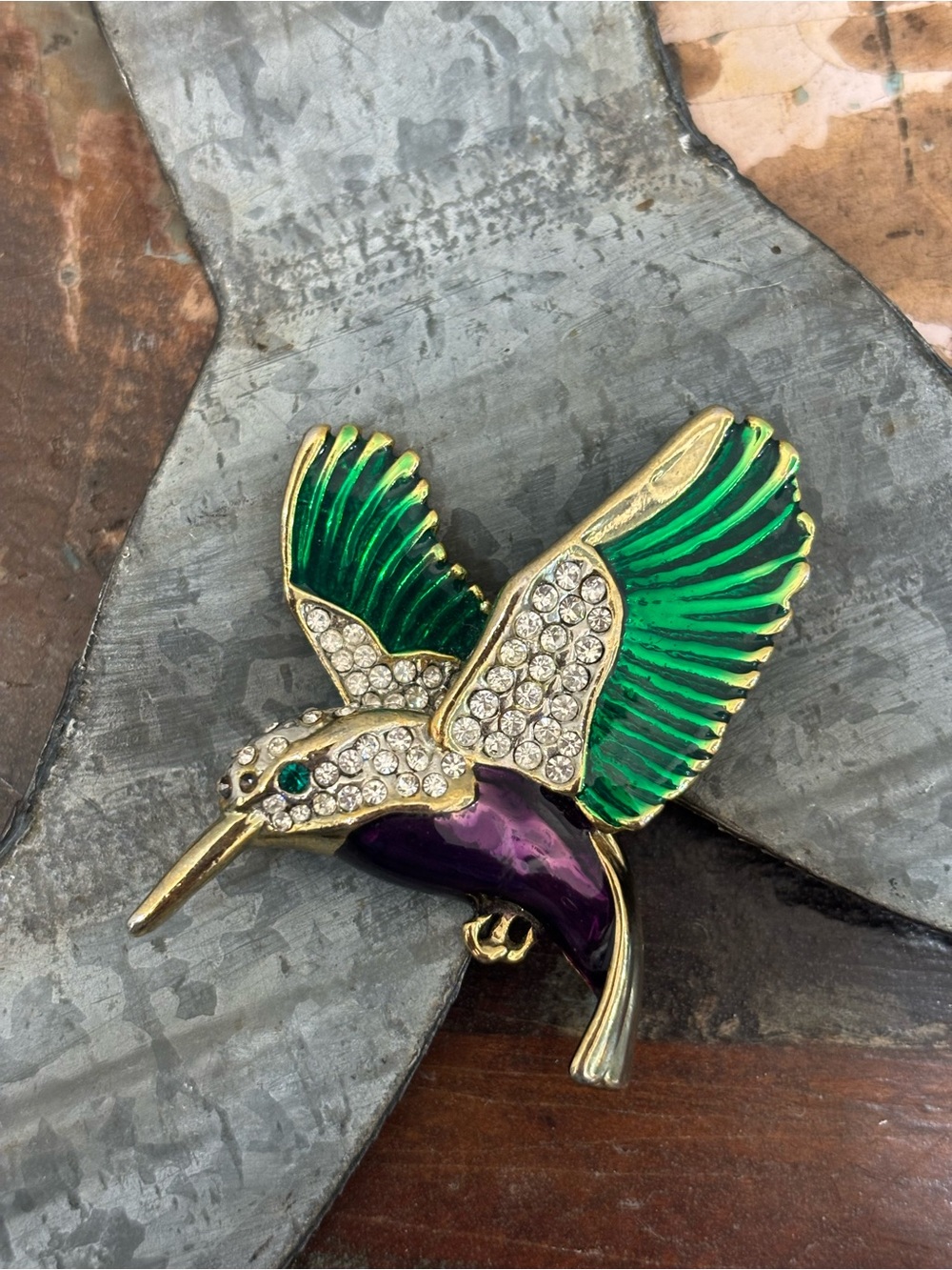 Humming Bird Enamel Rhinestones Multi Brooch - Picture 2 of 3